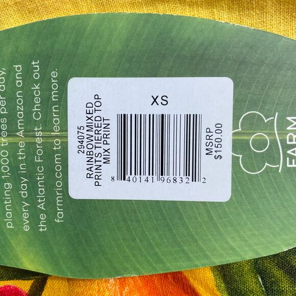 FARM Rio Rainbow Mixed Prints Tiered Linen Blend Crop Top Womens Size XS Orange - Picture 11 of 11